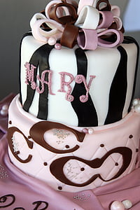 white, black, and pink fondant cake thumbnail
