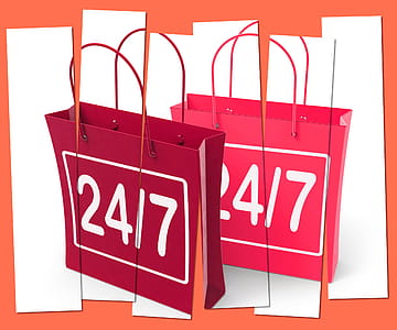 Twenty-four Seven Shopping Bags Showing Hours Open thumbnail