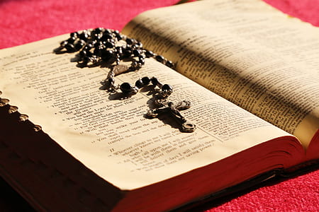 brown rosary on open book thumbnail