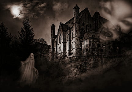 ghost near 2-storey house digital wallpaper thumbnail