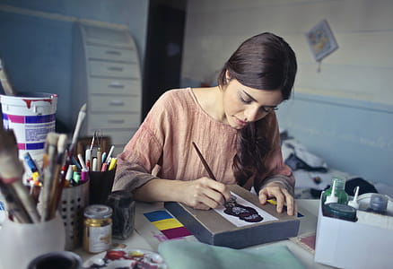 Woman in Brown Scoop-neck Long-sleeved Blouse Painting thumbnail