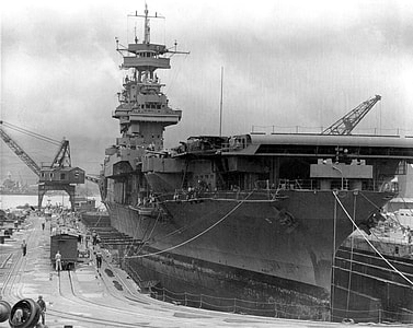 USS Yorktown at Pearl Harbor days before the battle during World War II thumbnail