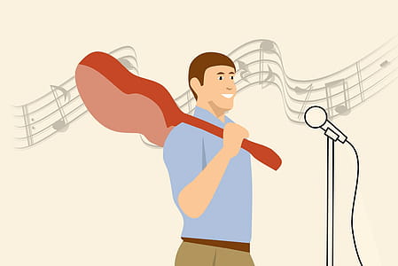Illustration of musician with guitar, singing. thumbnail