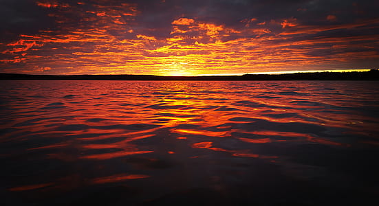 ocean water under cloudy skies during orange sunset thumbnail