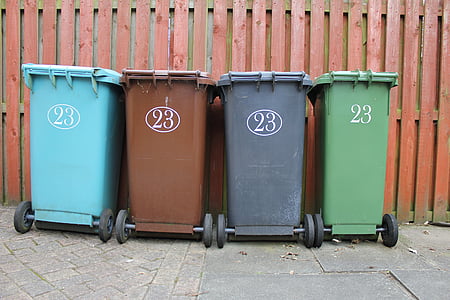 four assorted-color garbage cans thumbnail