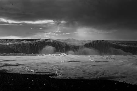 grayscale photo of waterfalls thumbnail
