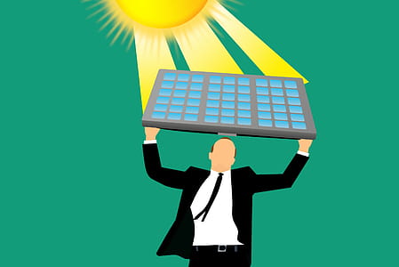 Illustration of man with clean renewable solar energy in the form of a solar panel in the sun thumbnail