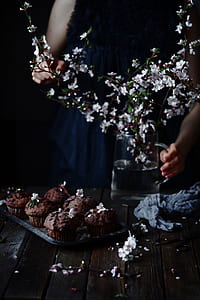 flowers, branches, tray, cake thumbnail