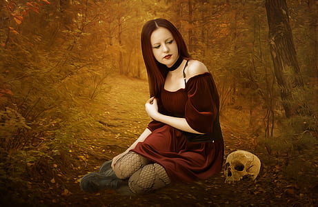 painting of woman wearing maroon off-shoulder shirt thumbnail