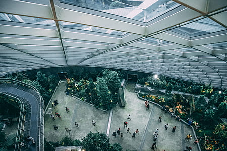 aerial view of people beside concrete building thumbnail