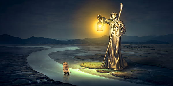 God of water holding lantern digital wallpaper thumbnail