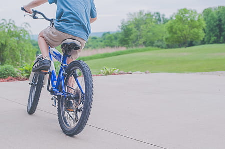 Person Riding Blue Bicycle thumbnail