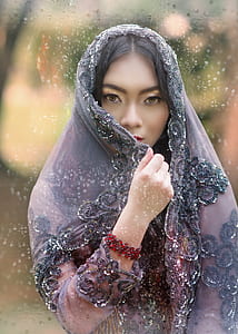 photo of woman wearing purple floral shawl thumbnail