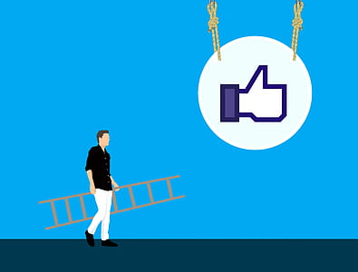 Illustration of man taking ladder to social medial icon. thumbnail