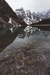lake near snow covered mountains thumbnail