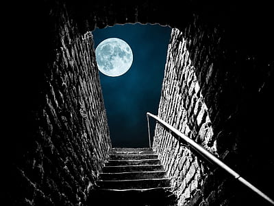 gray concrete stairs under full moon during nighttime thumbnail
