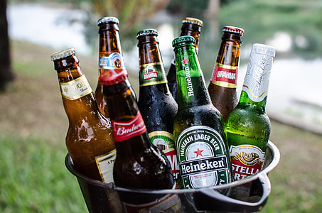 beer bottles inside stainless steel bucket thumbnail