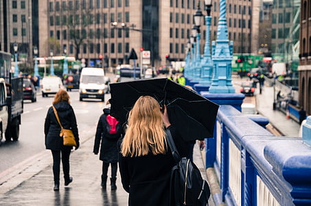 woman holding umbrella while walking on roadside during daytime thumbnail