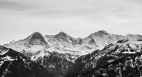 grayscale photo of snow covered mountain thumbnail