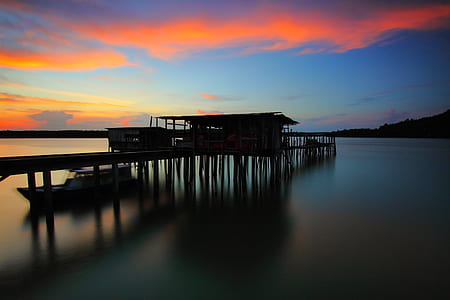 jetty, light, sea, dawn thumbnail