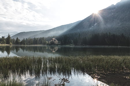 landscape, mountains, nature, water thumbnail