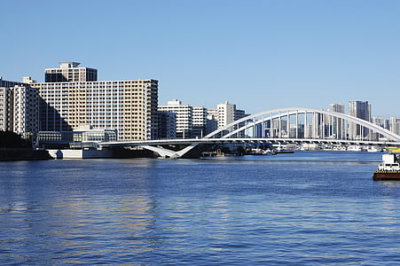 boat moving on water near bridge thumbnail