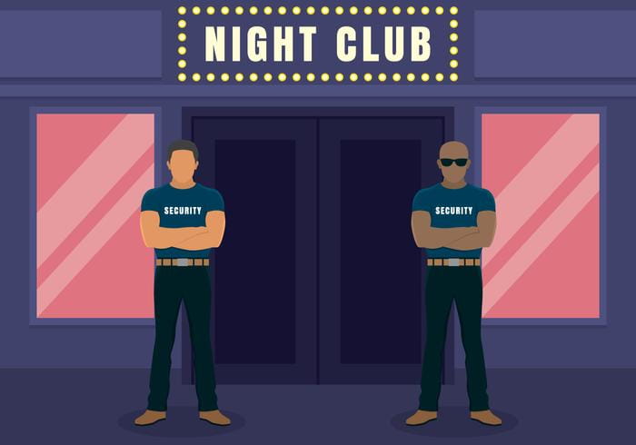 Two Big Bouncers Standing Outside The Entrance To The Night Club