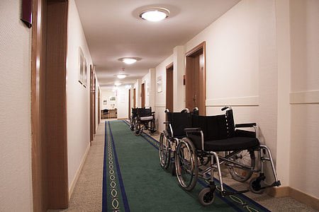 several wheelchairs on hallway thumbnail