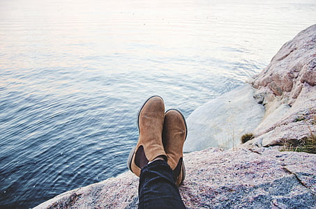 person wearing brown suede Chelsea boots thumbnail