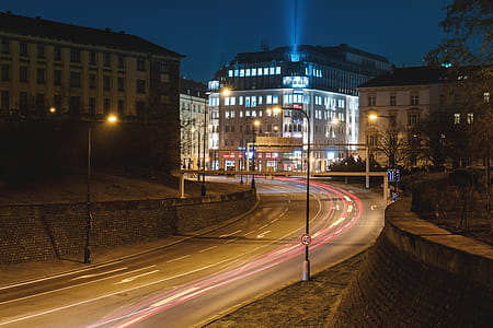 Car lights on the night highway in the city thumbnail