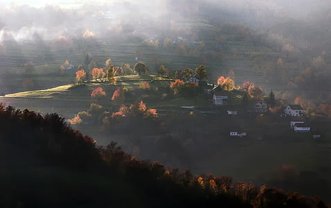 House on Green Hills With Trees Painting thumbnail