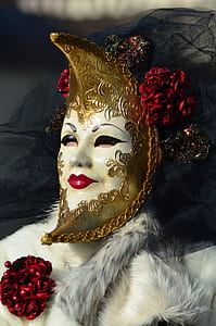 person wearing half-moon masquerade mask thumbnail