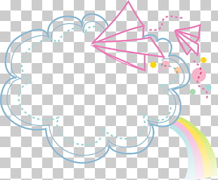 Cartoon, Clouds Border, clouds with rainbow and flying paper plane PNG clipart