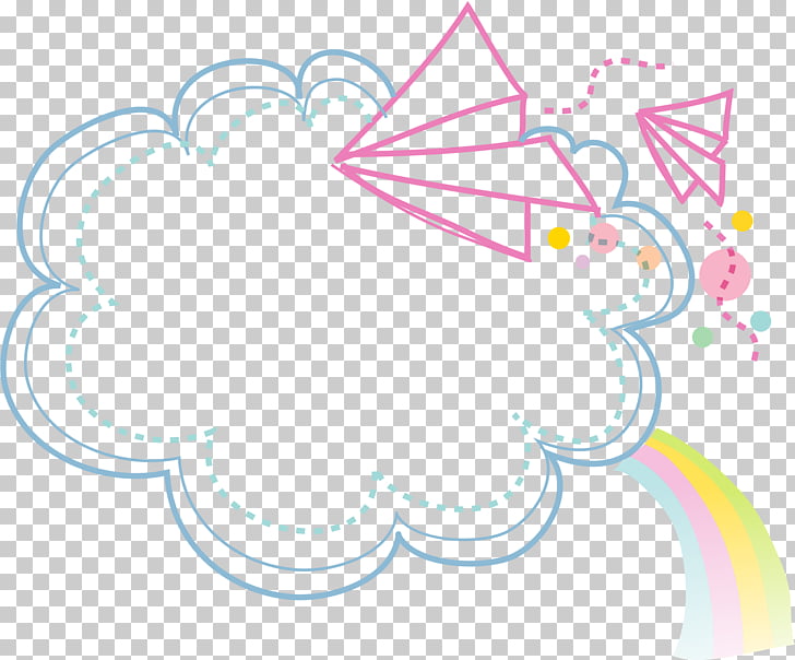 Cartoon, Clouds Border, clouds with rainbow and flying paper plane PNG clipart