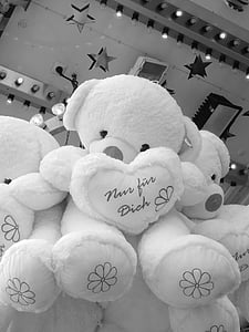 grayscale photo of teddy bear plush toy thumbnail