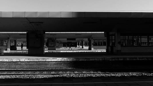 grayscale photo of railway thumbnail