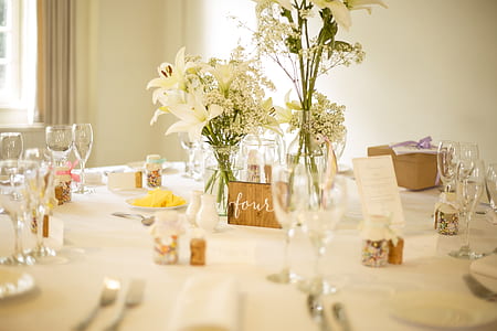 clear dinnerware set on white table thumbnail