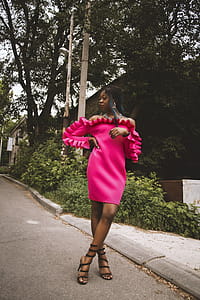 Women's Pink Long-sleeved Off-shoulder Dress thumbnail