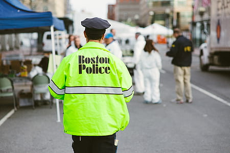 green and white Boston Police-printed jacket thumbnail