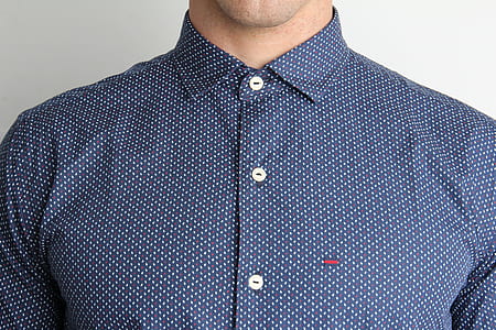 man show blue and white collared top thumbnail