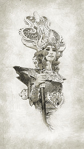 painting of woman wearing headdress white holding staff thumbnail
