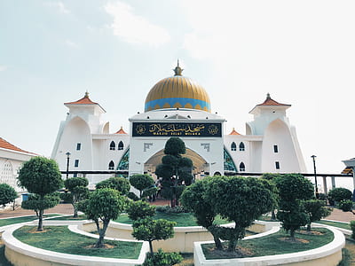 white, black, and yellow concrete mosque during daytime thumbnail