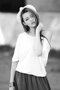 grayscale photography of woman posing for photo thumbnail