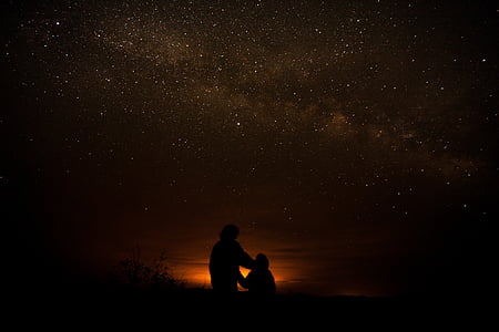 silhouette of two person facing sunset thumbnail