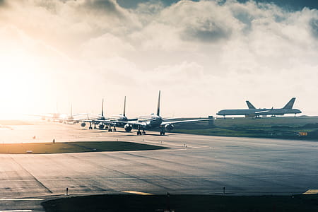 Airport Taxiway Long Queue of Planes thumbnail