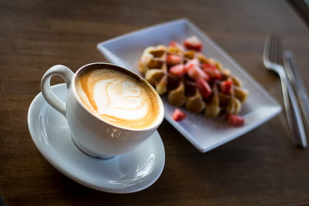 coffee latte on cup and waffle thumbnail