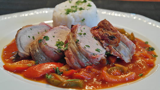 cooked meat with tomato and rice thumbnail