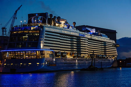 cruisehip near dock at nighttime thumbnail