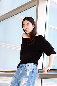 Asian Girl in black shirt and jeans thumbnail