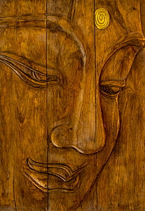 brown wood human face carved decor thumbnail